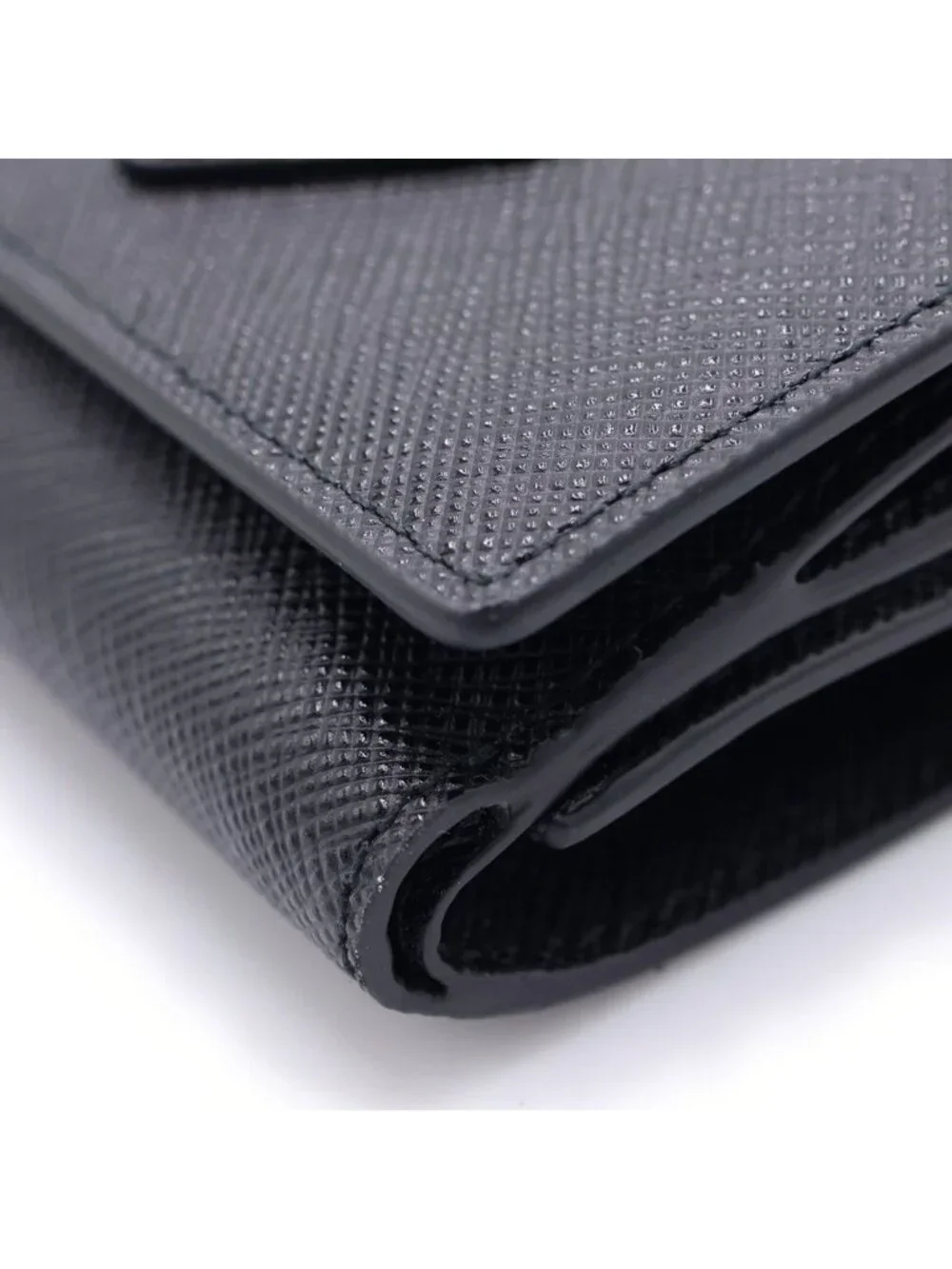 Prada Saffiano Triangle Logo 3 Fold Wallet Black